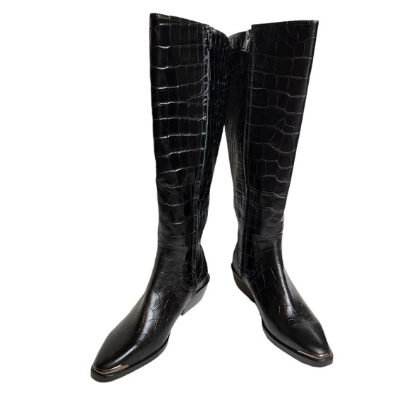 Sigerson Morrison Jaden Black Croc Leather Tall Boots Size 37.5 New - Picture 4 of 16